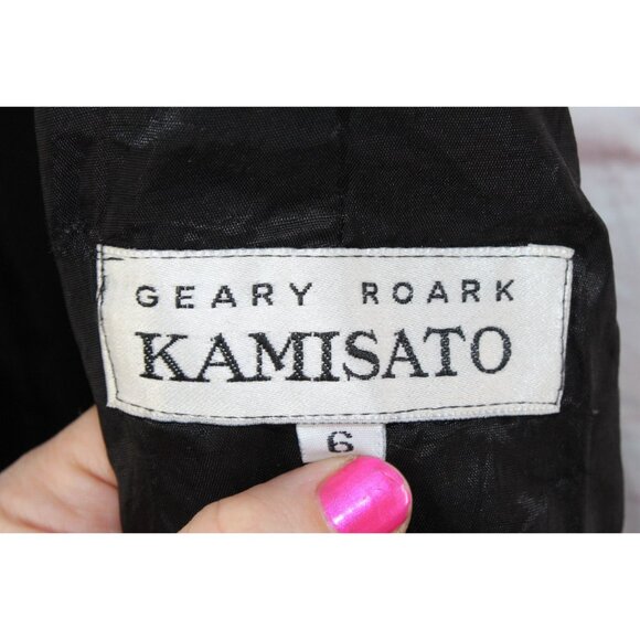 Vintage Geary Roark Kamisato 90s Black Rayon Side Slit Lattice Back Midi Dress 6 - Picture 7 of 9